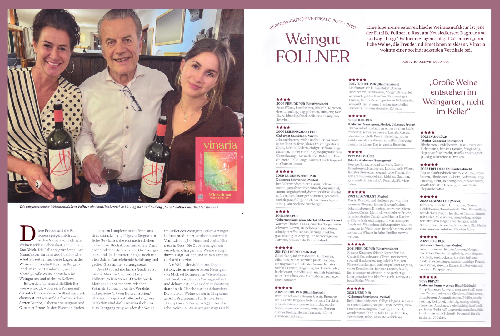 Weingut Follner in Vinaria: Familienporträt und Verkostungsnotizen der Jahrgänge 2006 bis 2022